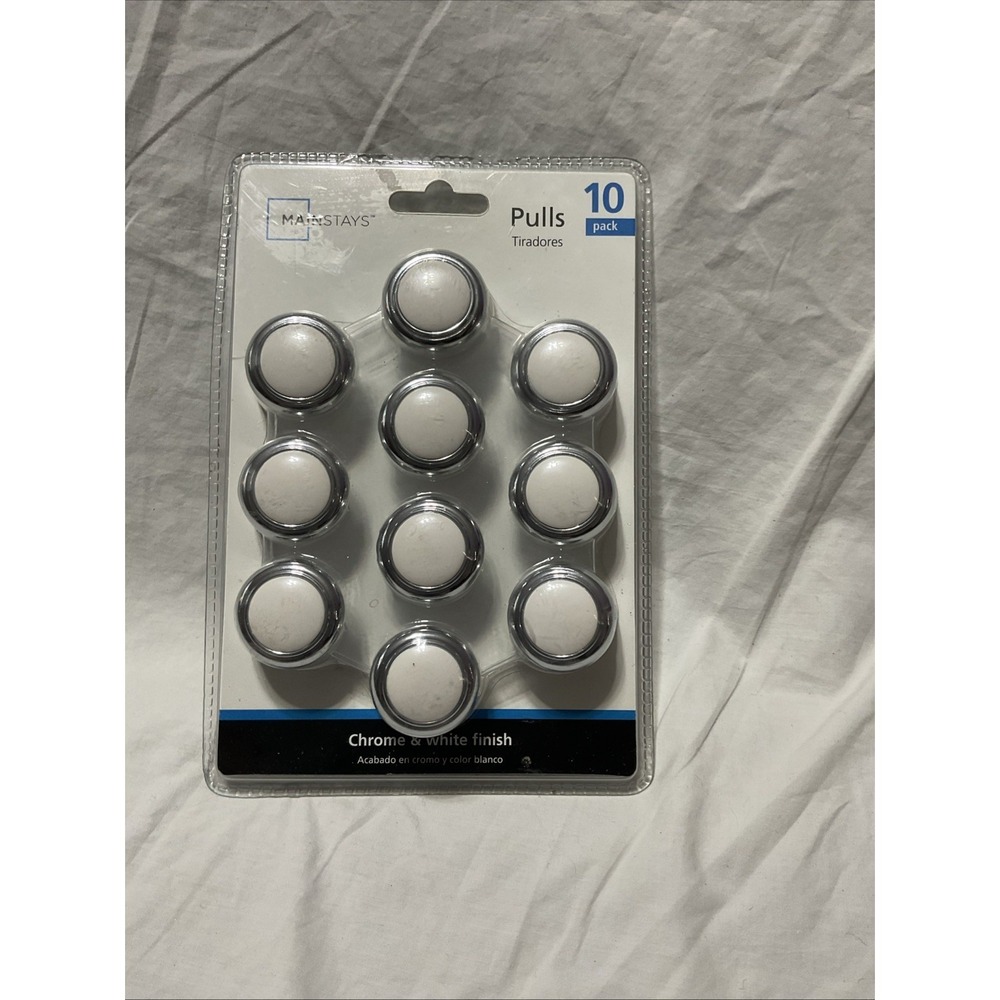 MAINSTAYS (10 PACK) Classic Round Cabinet Knobs 1" Screws Chrome w/ White Finish